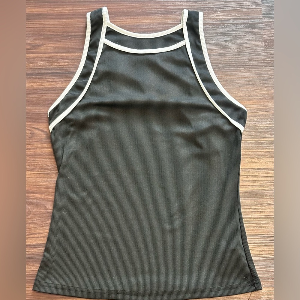 SHEIN Black Ribbed Tank with White Contrast Trim